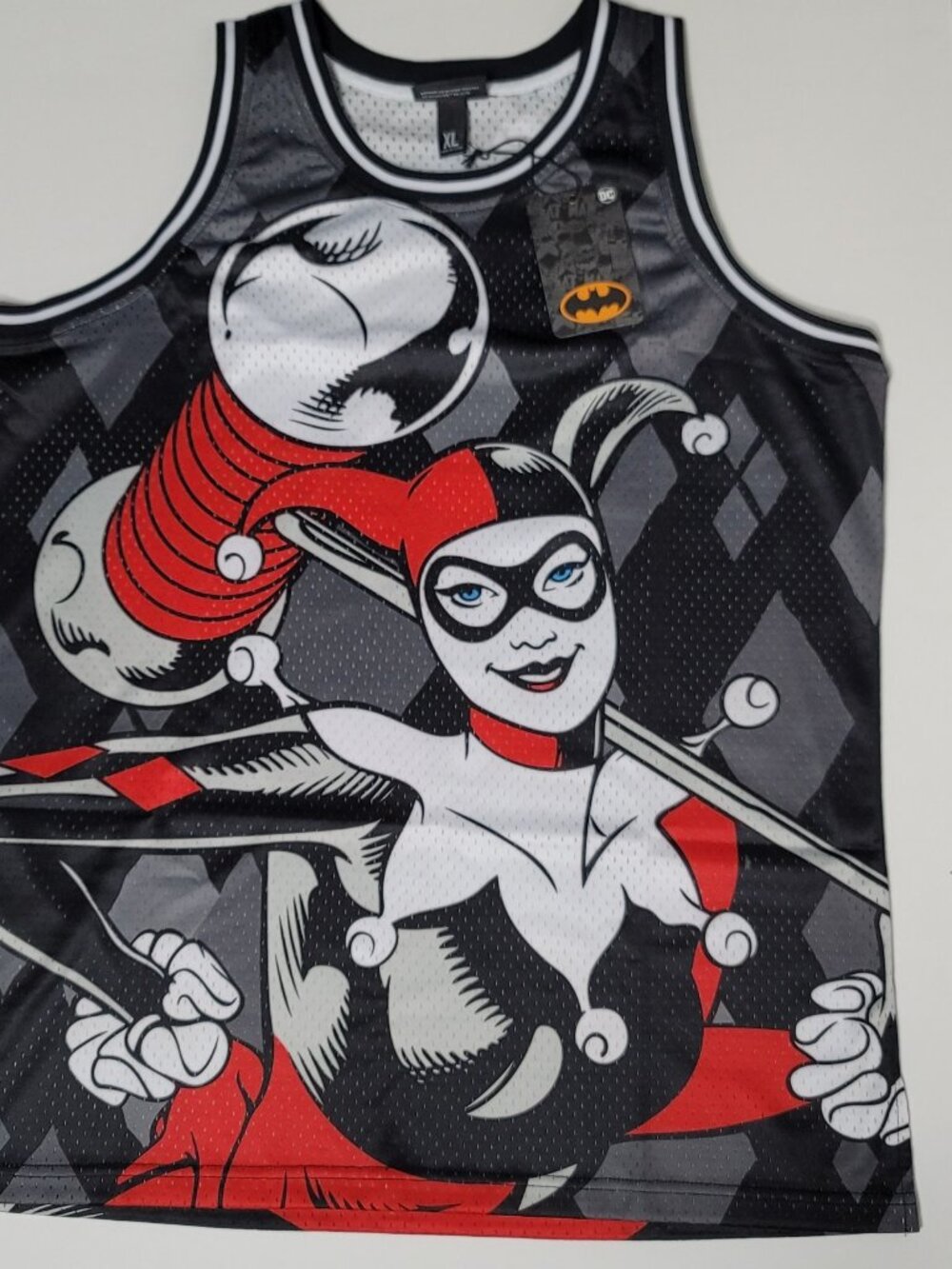 Dc Comics Harley Quinn Joker Mesh Mens XL Top Big Print Lids NEW Black Red White